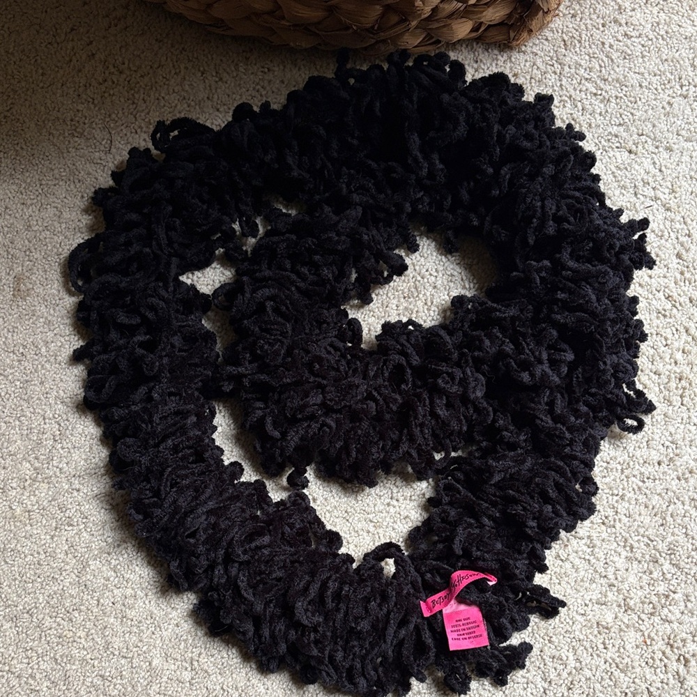 Betsy Johnson cowl of acrylic yarn.